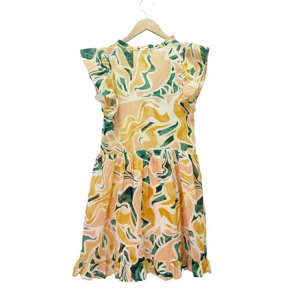 NWT Rails Zinnia Dress Size XS Tulum Abstract Print Cotton Flutter Sleeve Mini